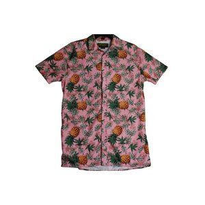 Surf Society Vented Button Down Hawaiian Pineapple Fishing Shirt Mens Medium